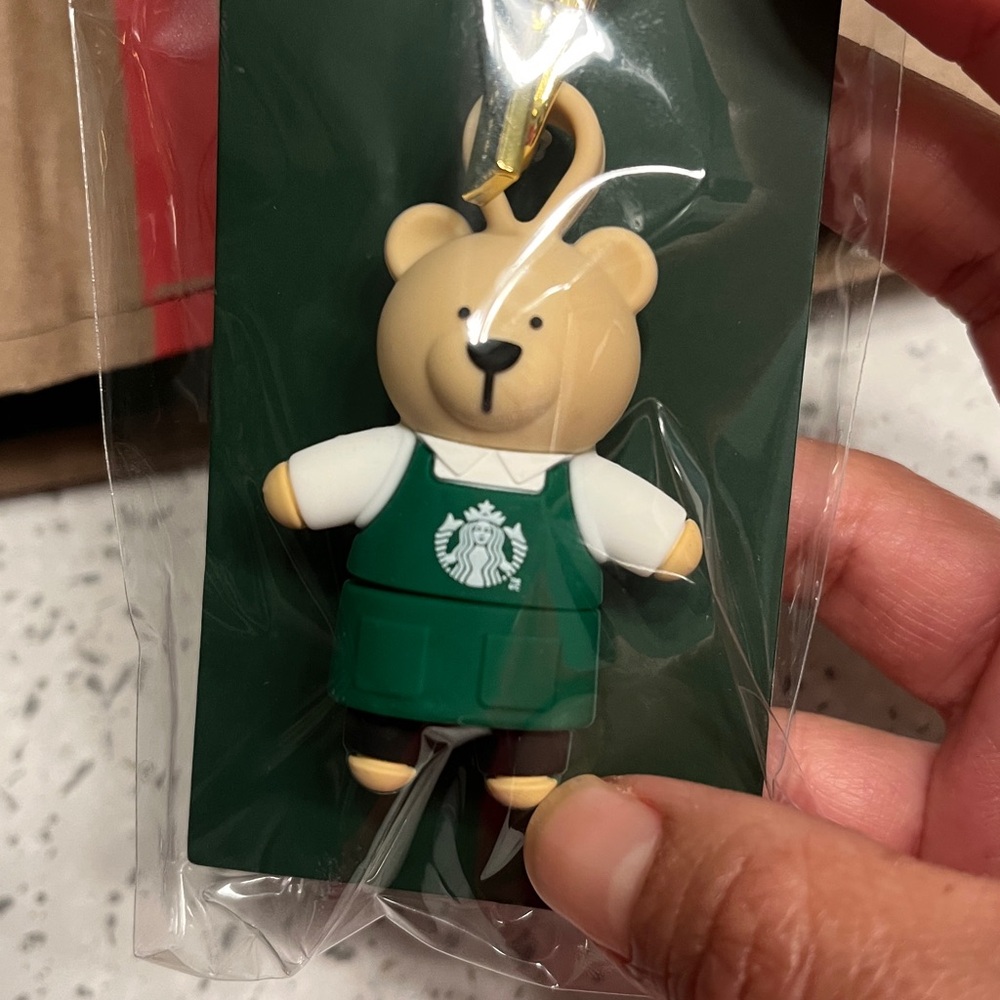 Starbucks Bear Keychain with Green and Gold Accents